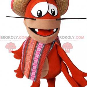 Maskotka homara z jego słomkowym kapeluszem i fartuchem -