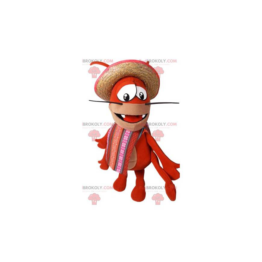 Mascota de la langosta con su delantal y sombrero de paja -
