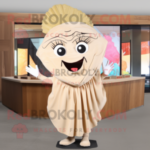 Beige Fish Tacos mascot costume character dressed with a Sheath Dress and Headbands