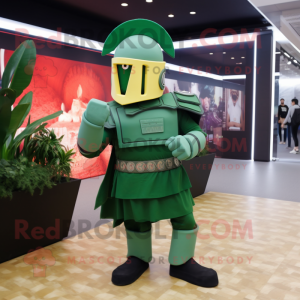 Green Spartan Soldier mascot costume character dressed with a Skirt and Pocket squares