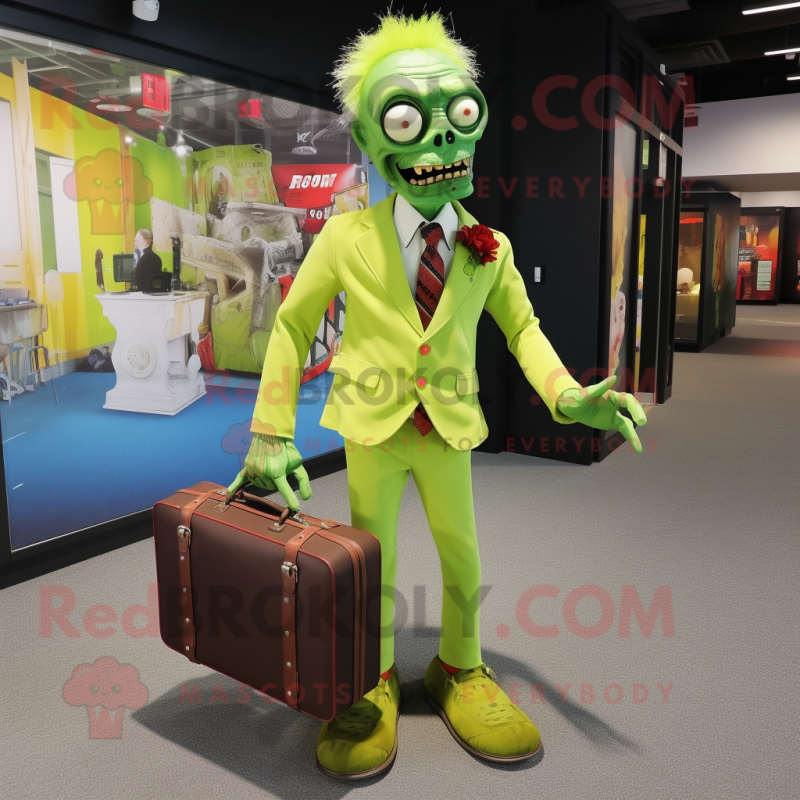 Lime Green Zombie mascot costume character dressed with a Dress Pants and Handbags