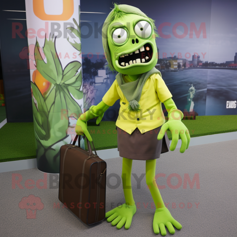 Lime Green Zombie mascot costume character dressed with a Dress Pants and Handbags Lime Green Zombie mascot costume character dressed with a Dress Pants and Handbags
