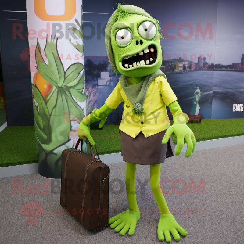 Lime Green Zombie mascot costume character dressed with a Dress Pants and Handbags