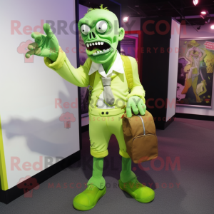 Lime Green Zombie mascot costume character dressed with a Dress Pants and Handbags