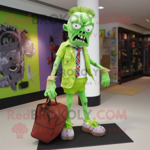 Lime Green Zombie mascot costume character dressed with a Dress Pants and Handbags