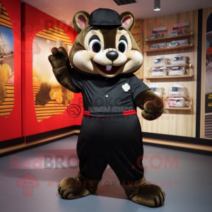 Black Chipmunk mascot costume character dressed with a Romper and Shoe clips