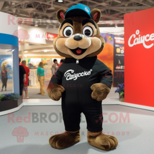 Black Chipmunk mascot costume character dressed with a Romper and Shoe clips