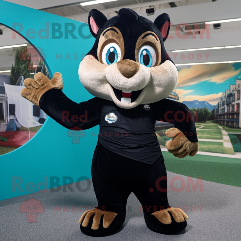 Black Chipmunk mascot costume character dressed with a Romper and Shoe clips