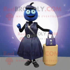 Navy Grenade mascot costume character dressed with a Cocktail Dress and Messenger bags