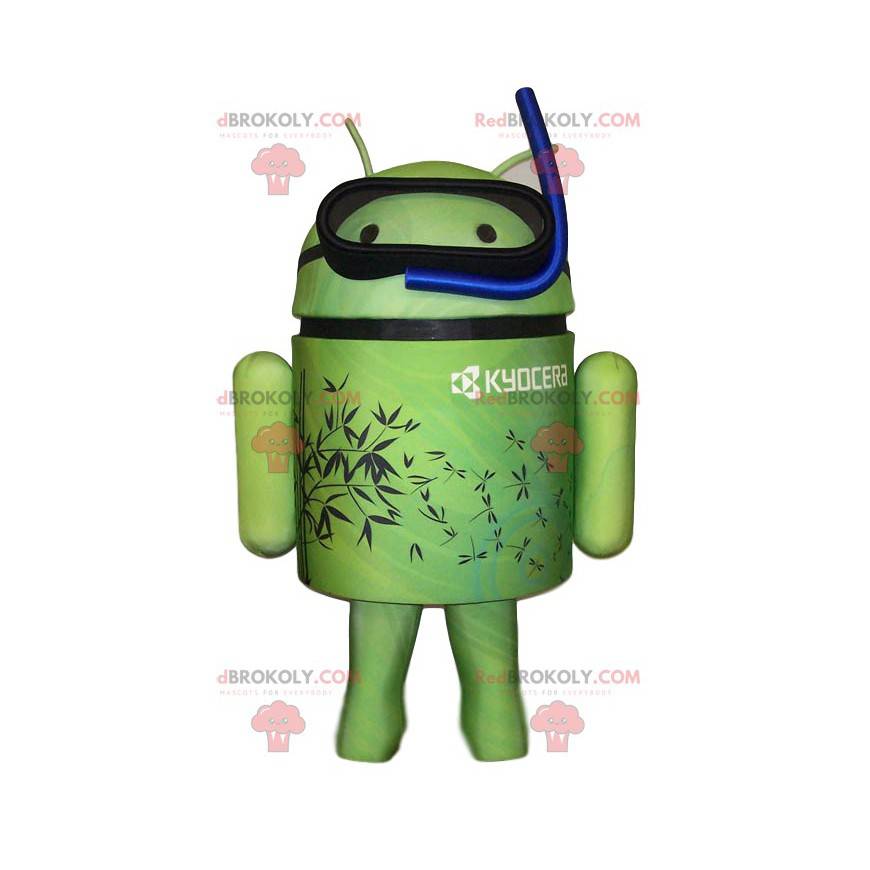 Groene android mascotte met zijn blauwe tuba - Redbrokoly.com