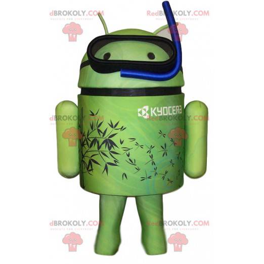 Maskotgrön android med sin blå tuba - Redbrokoly.com