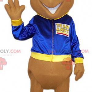 Mascot hormiga beige con su chaqueta azul - Redbrokoly.com