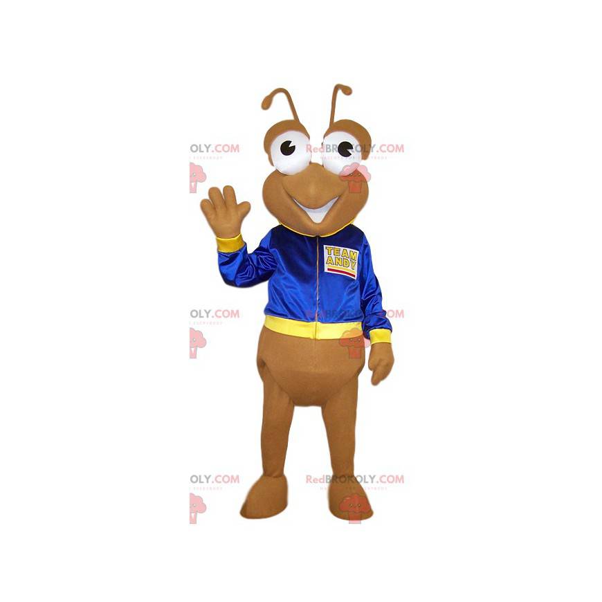 Mascot hormiga beige con su chaqueta azul - Redbrokoly.com
