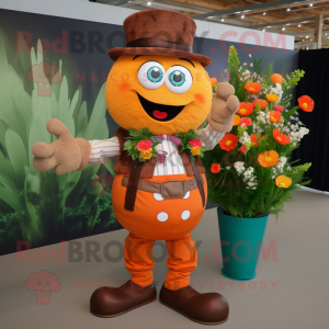 Rust Bouquet Of Flowers mascot costume character dressed with a Waistcoat and Suspenders