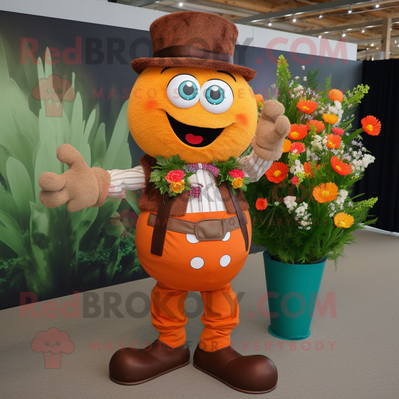 Rust Bouquet Of Flowers mascot costume character dressed with a Waistcoat and Suspenders