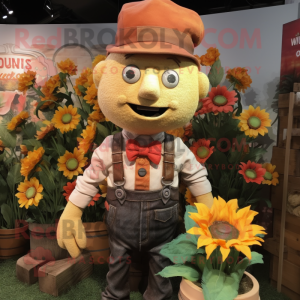 Rust Bouquet Of Flowers mascot costume character dressed with a Waistcoat and Suspenders