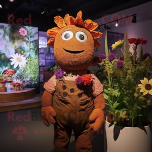 Rust Bouquet Of Flowers mascot costume character dressed with a Waistcoat and Suspenders