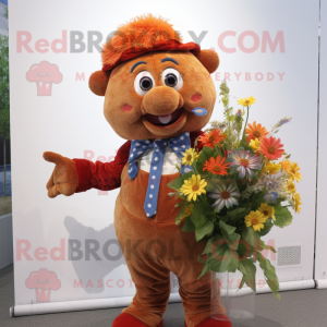Rust Bouquet Of Flowers mascot costume character dressed with a Waistcoat and Suspenders