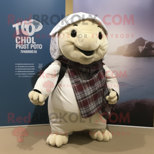 White Glyptodon mascot costume character dressed with a Flannel Shirt and Shawl pins