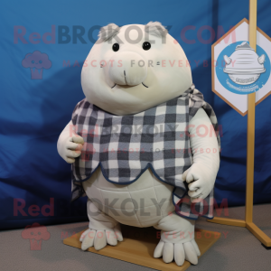 White Glyptodon mascot costume character dressed with a Flannel Shirt and Shawl pins