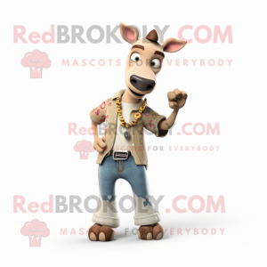 Beige Okapi mascot costume character dressed with a Boyfriend Jeans and Earrings