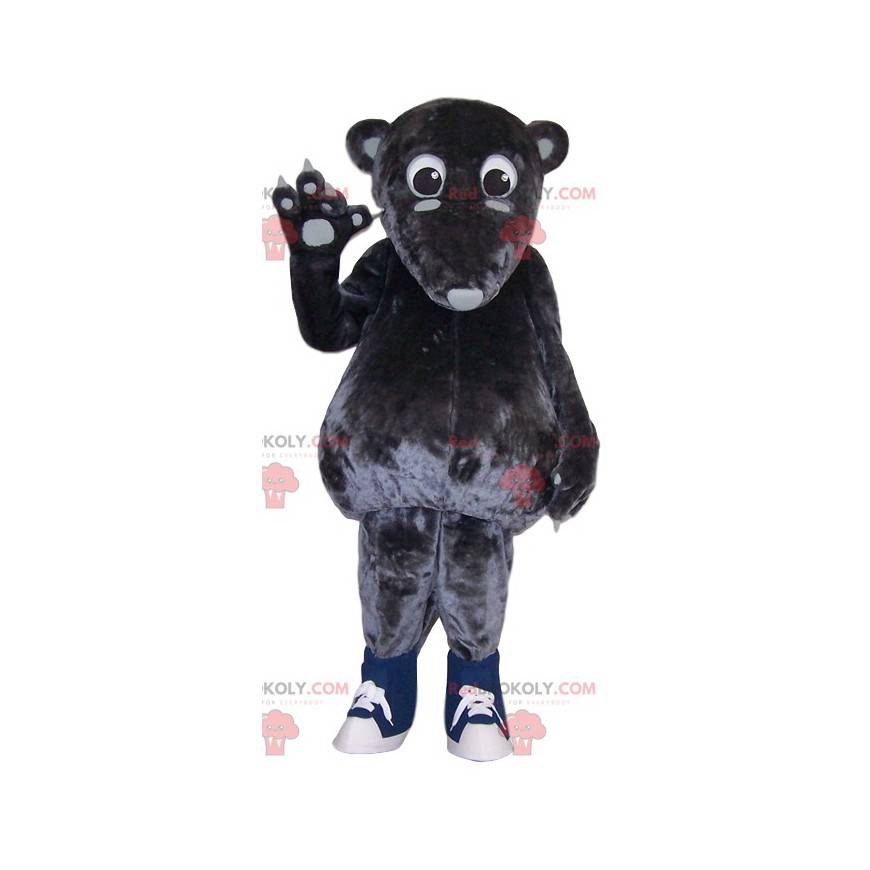 Gray marsupial mascot touching - Redbrokoly.com