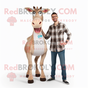 Beige Okapi mascot costume character dressed with a Boyfriend Jeans and Earrings