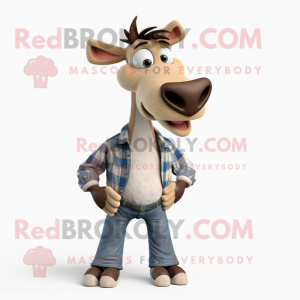 Beige Okapi mascot costume character dressed with a Boyfriend Jeans and Earrings