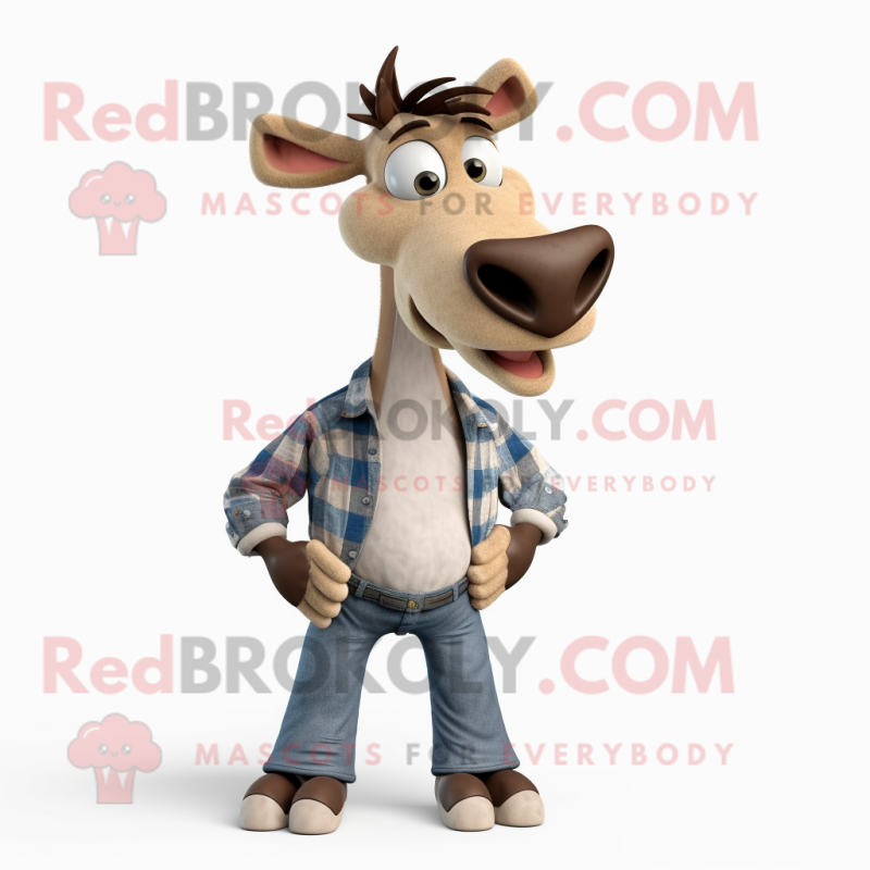 Beige Okapi mascot costume character dressed with a Boyfriend Jeans and Earrings