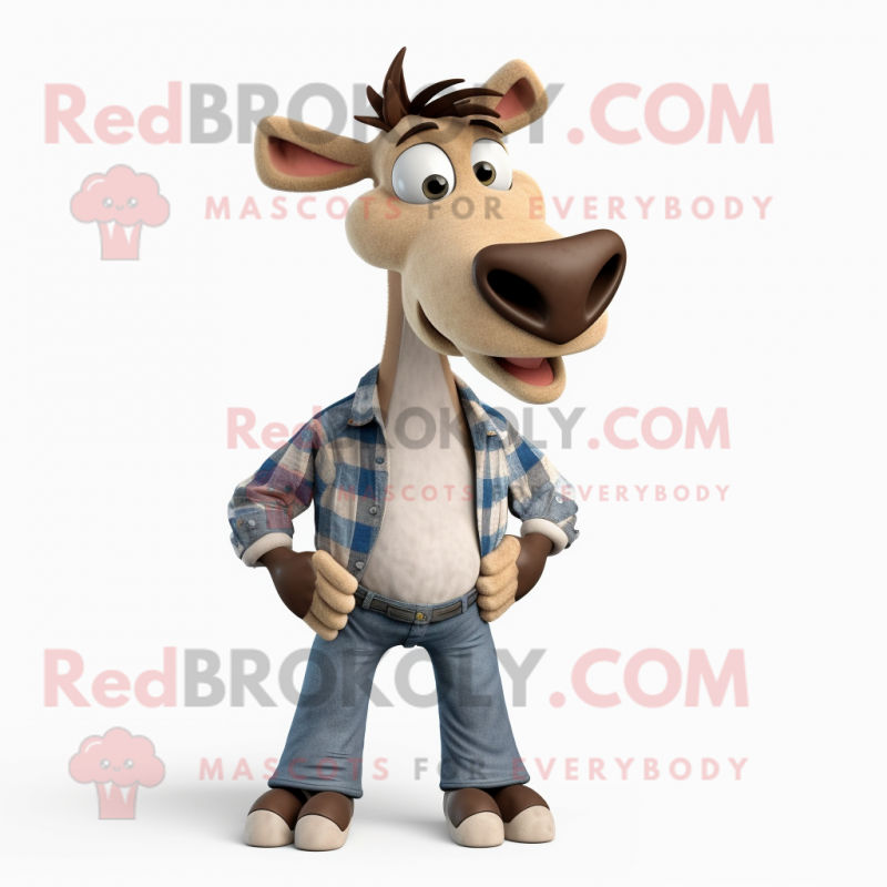 Beige Okapi mascot costume character dressed with a Boyfriend Jeans and Earrings Beige Okapi mascot costume character dressed with a Boyfriend Jeans and Earrings