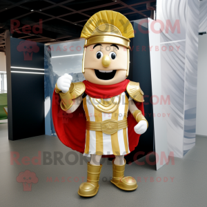 Gold Roman Soldier mascot costume character dressed with a Blazer and Headbands