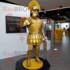 Gold Roman Soldier mascot costume character dressed with a Blazer and Headbands