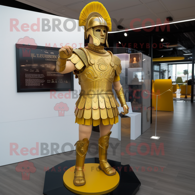 Gold Roman Soldier mascot costume character dressed with a Blazer and Headbands Gold Roman Soldier mascot costume character dressed with a Blazer and Headbands