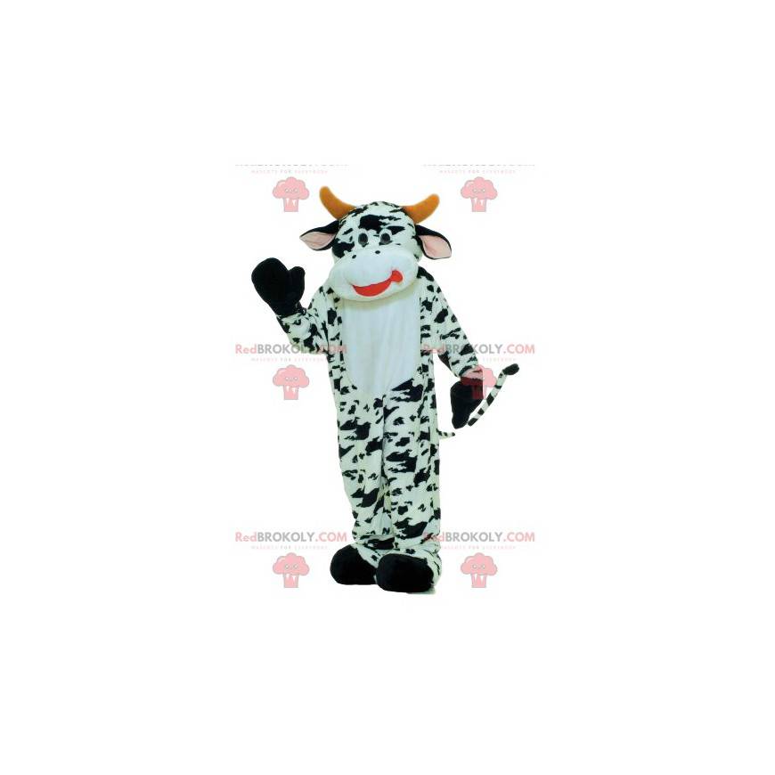 Black and white cow mascot with yellow horns - Redbrokoly.com