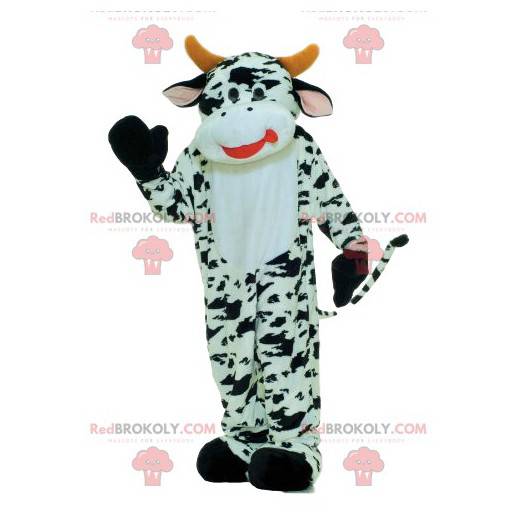 Black and white cow mascot with yellow horns - Redbrokoly.com