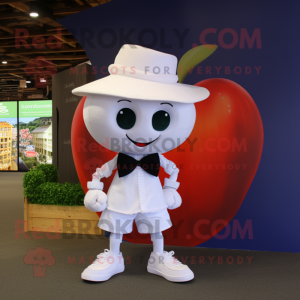 White Apple mascot costume character dressed with a Bootcut Jeans and Bow ties