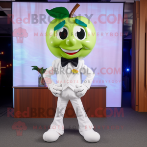 White Apple mascot costume character dressed with a Bootcut Jeans and Bow ties