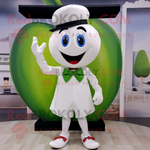 White Apple mascot costume character dressed with a Bootcut Jeans and Bow ties