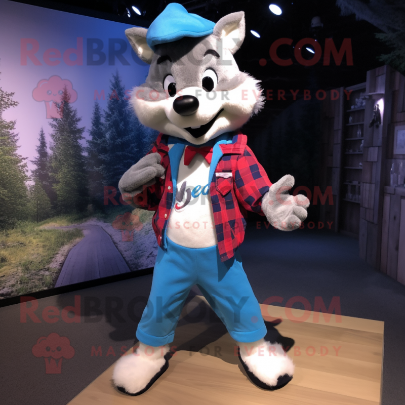 Blue Marten mascot costume character dressed with a Button-Up Shirt and Shoe laces