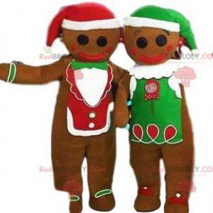 Gingerbread man mascot duo with their cap - Redbrokoly.com