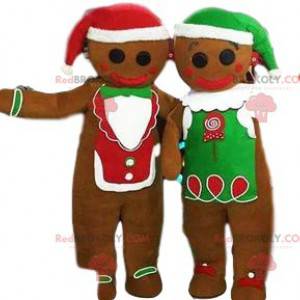 Gingerbread man mascotte duo met hun pet - Redbrokoly.com