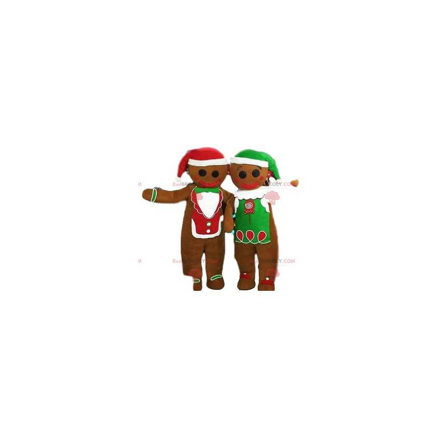 Gingerbread man mascotte duo met hun pet - Redbrokoly.com