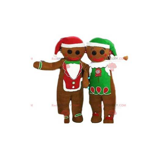 Gingerbread mand maskot duo med deres cap - Redbrokoly.com