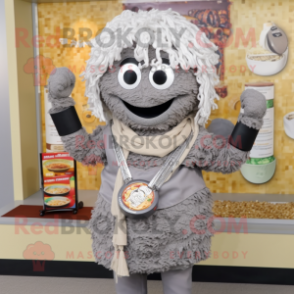 Gray Ramen mascot costume character dressed with a Dress Shirt and Bracelet watches