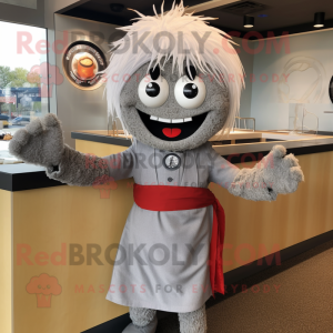 Gray Ramen mascot costume character dressed with a Dress Shirt and Bracelet watches