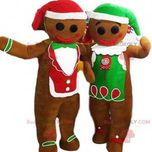 Gingerbread man mascot duo with their cap - Redbrokoly.com