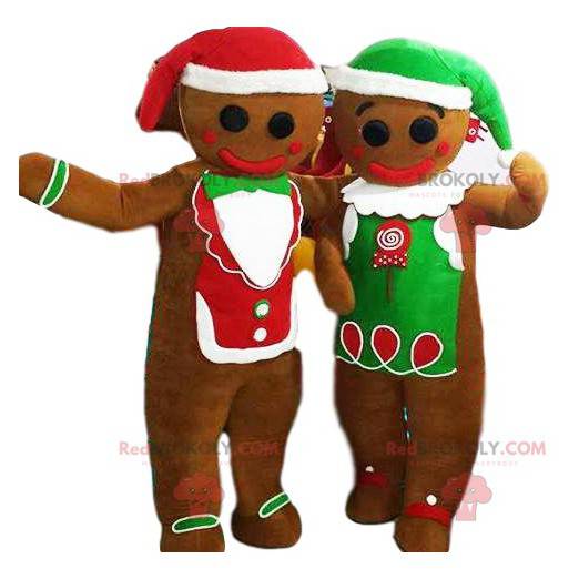 Gingerbread man mascotte duo met hun pet - Redbrokoly.com