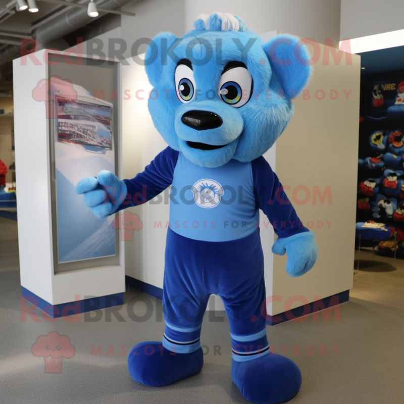 Blue Tamer Lion mascot costume character dressed with a Turtleneck and Shoe laces