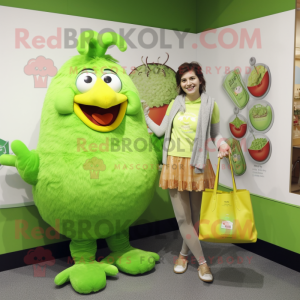 Lime Green Chicken Parmesan mascot costume character dressed with a Blouse and Handbags