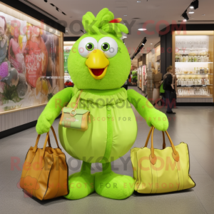 Lime Green Chicken Parmesan mascot costume character dressed with a Blouse and Handbags